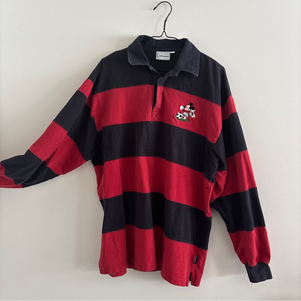Disney Red and Black Striped Rugby Shirt